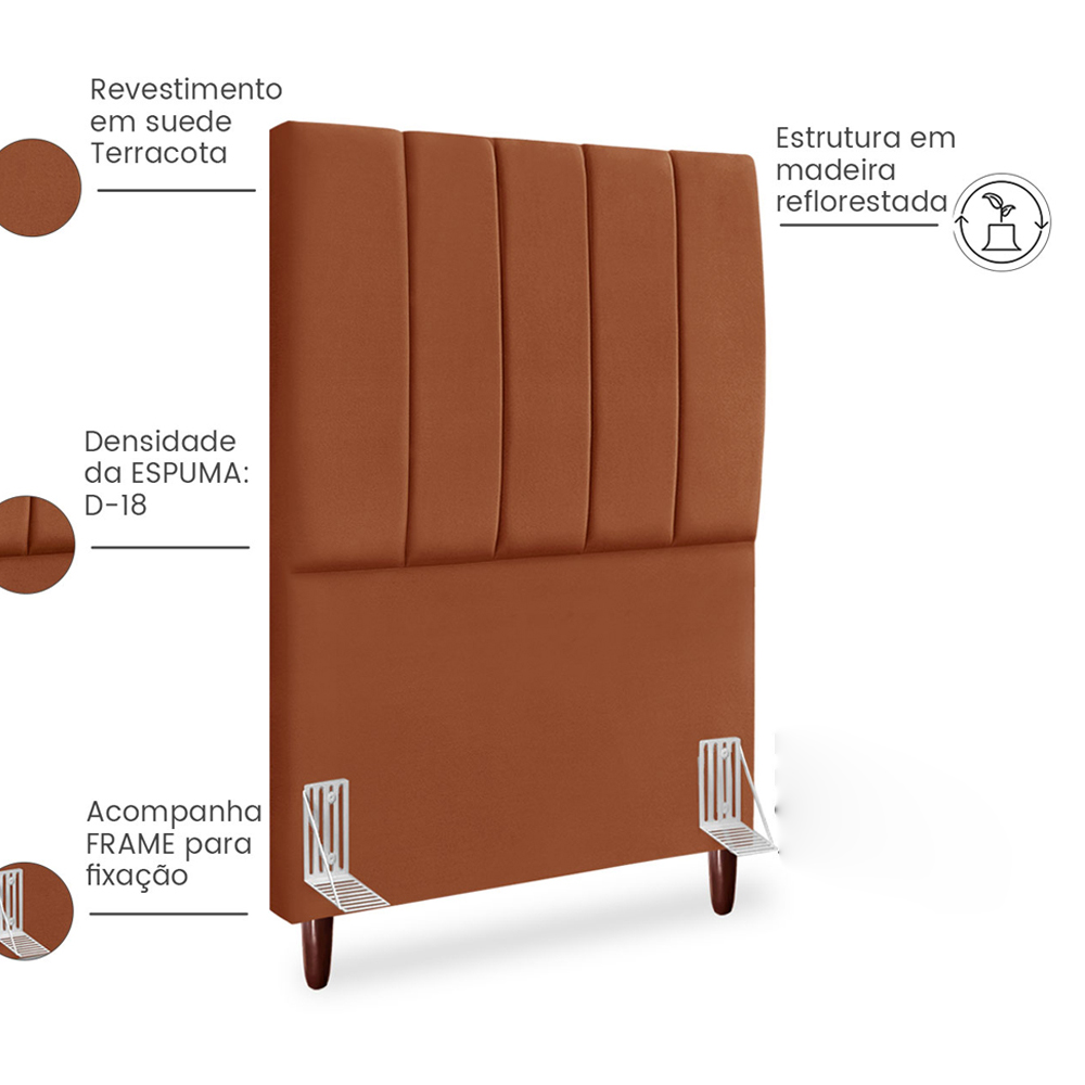 Cabeceira Solteiro 90cm Arlla Suede Terracota RM