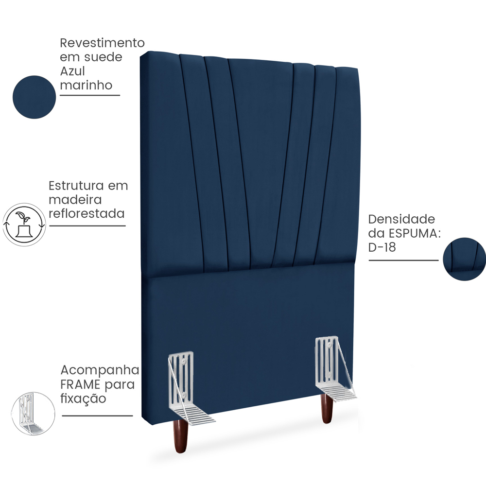 Cabeceira Solteiro 90cm Bell Suede Azul RM