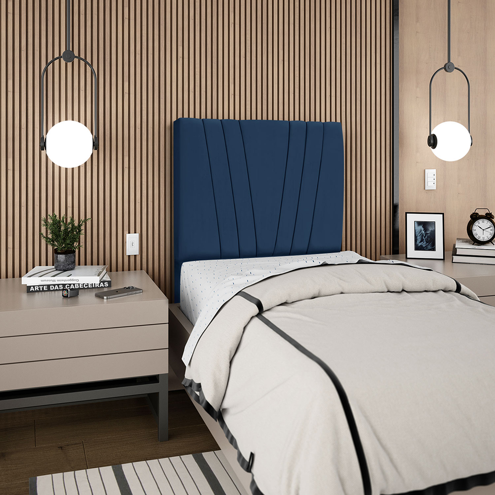 Cabeceira Solteiro 90cm Bell Suede Azul RM