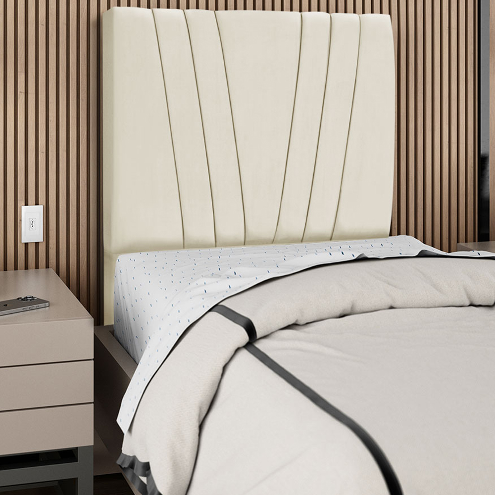 Cabeceira Solteiro 90cm Bell Suede Bege RM