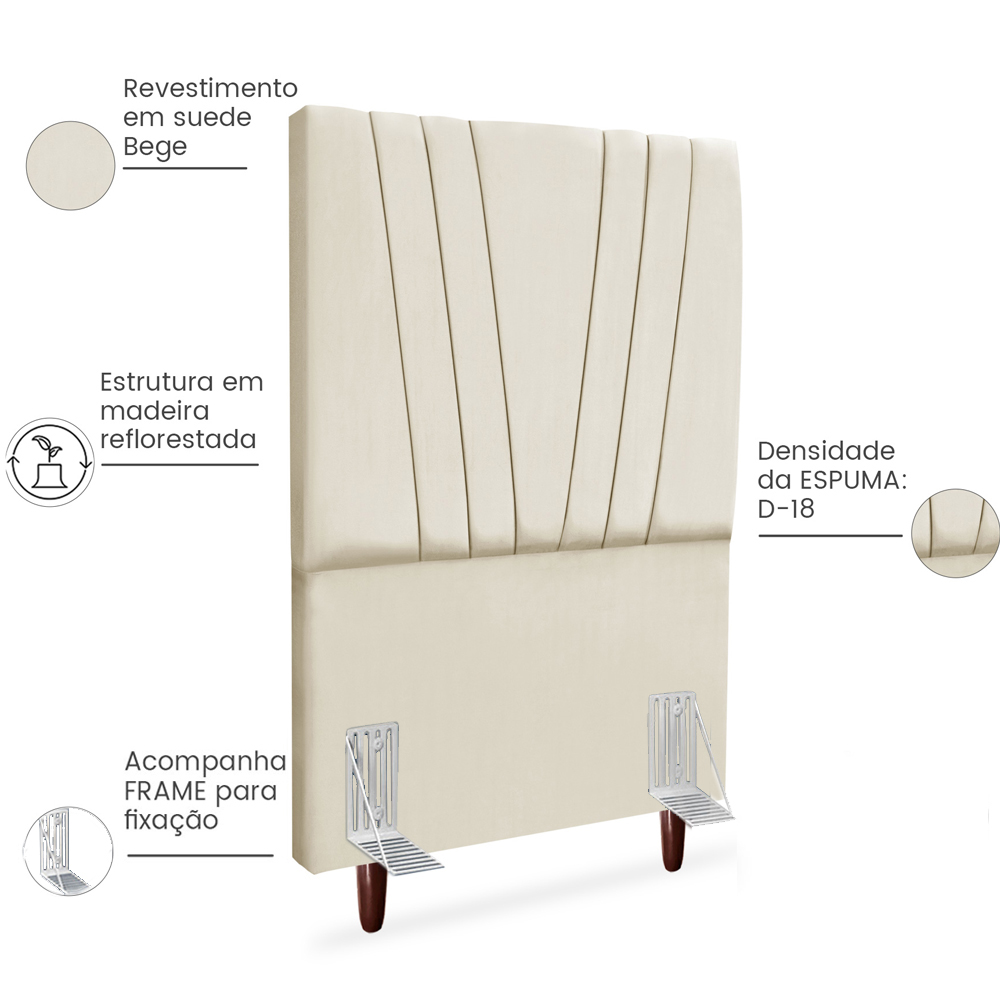 Cabeceira Solteiro 90cm Bell Suede Bege RM
