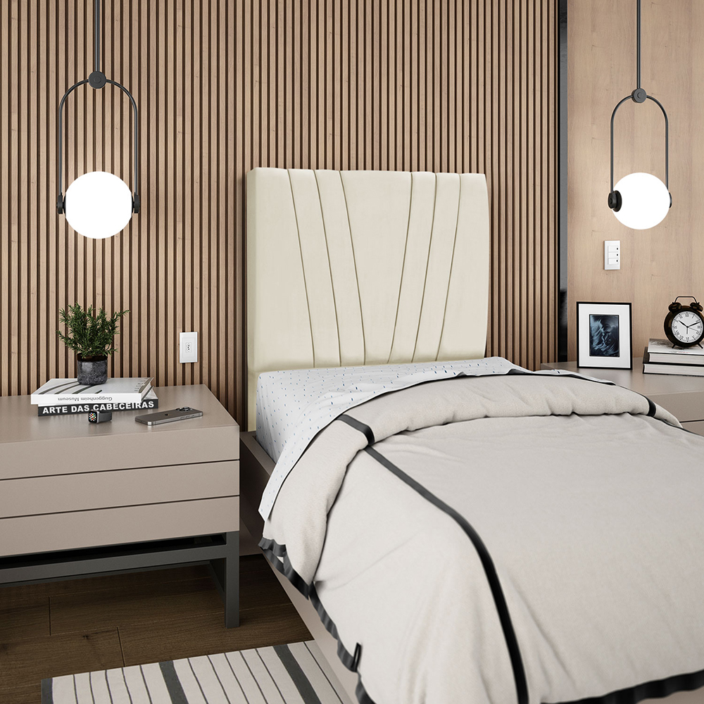 Cabeceira Solteiro 90cm Bell Suede Bege RM