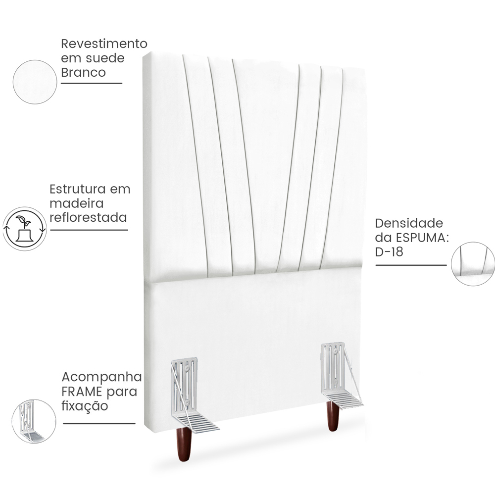 Cabeceira Solteiro 90cm Bell Suede Branco RM