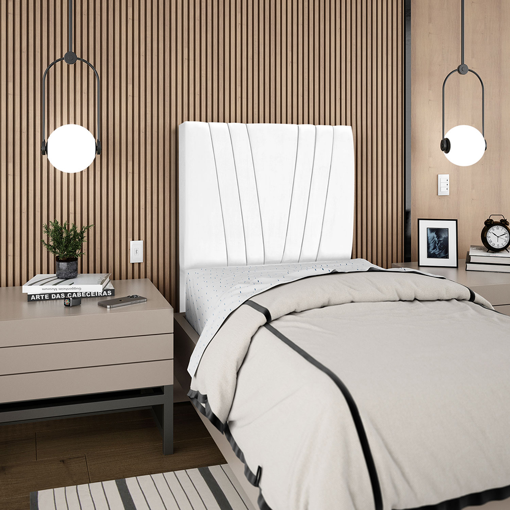 Cabeceira Solteiro 90cm Bell Suede Branco RM