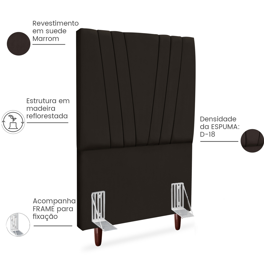 Cabeceira Solteiro 90cm Bell Suede Marrom RM