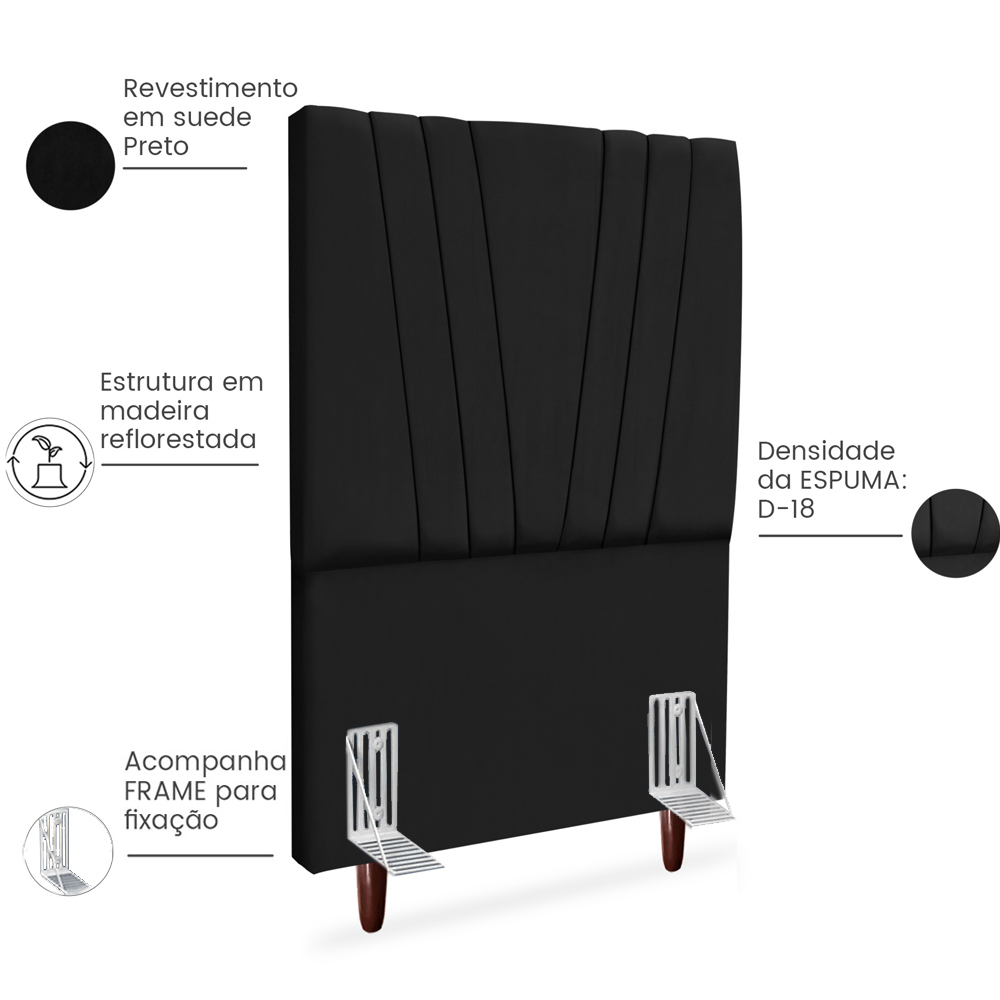 Cabeceira Solteiro 90cm Bell Suede Preto RM