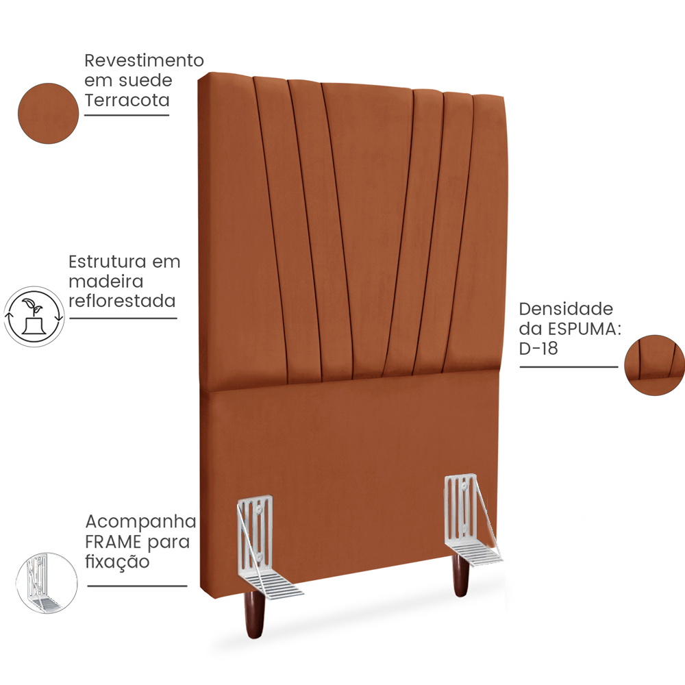 Cabeceira Solteiro 90cm Bell Suede Terracota RM