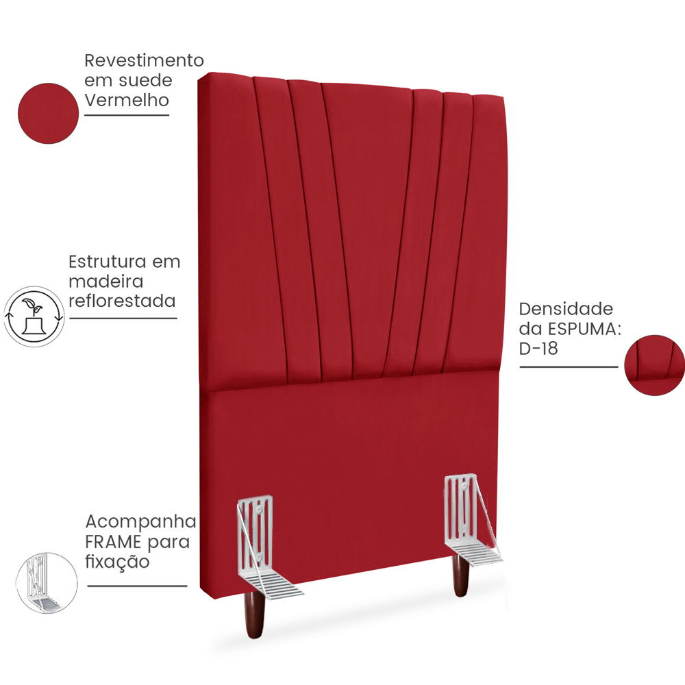 Cabeceira Solteiro 90cm Bell Suede Vermelho RM