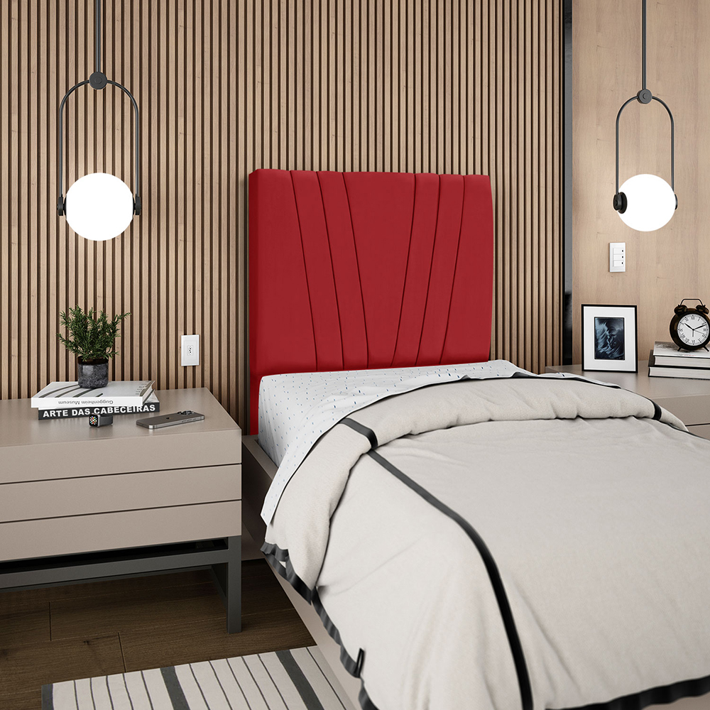 Cabeceira Solteiro 90cm Bell Suede Vermelho RM