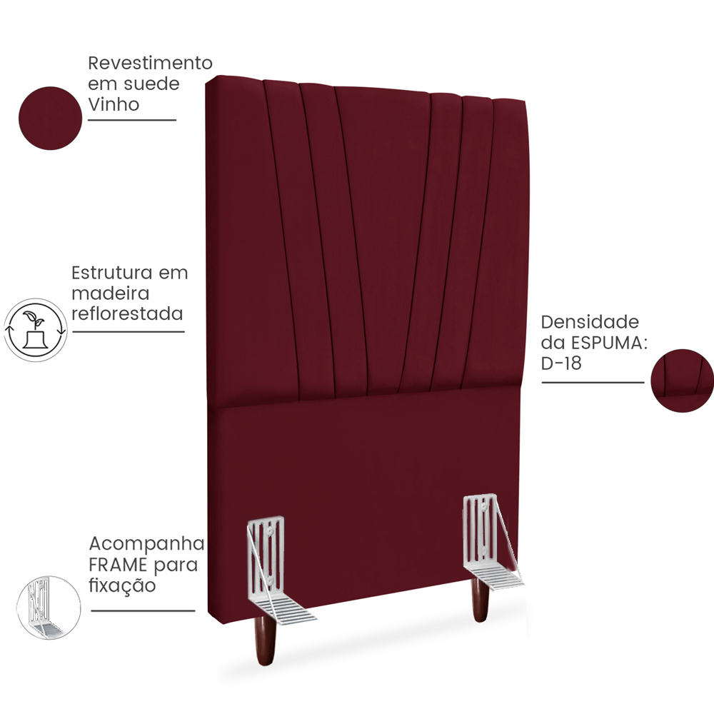 Cabeceira Solteiro 90cm Bell Suede Vinho RM