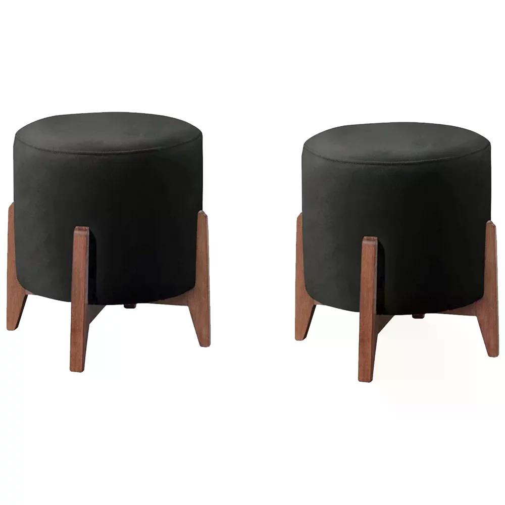 Kit 2 Puff Puf Sala Lhor Corano Preto RM