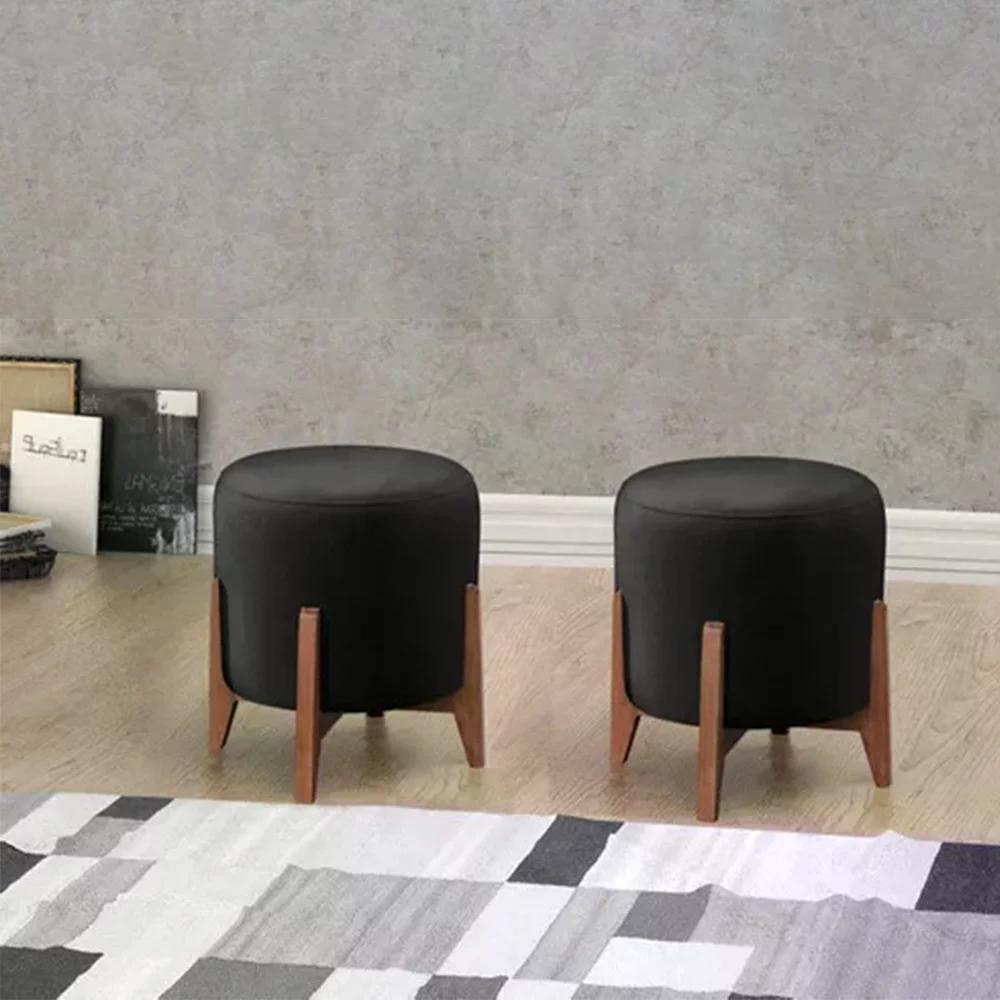 Kit 2 Puff Puf Sala Lhor Corano Preto RM
