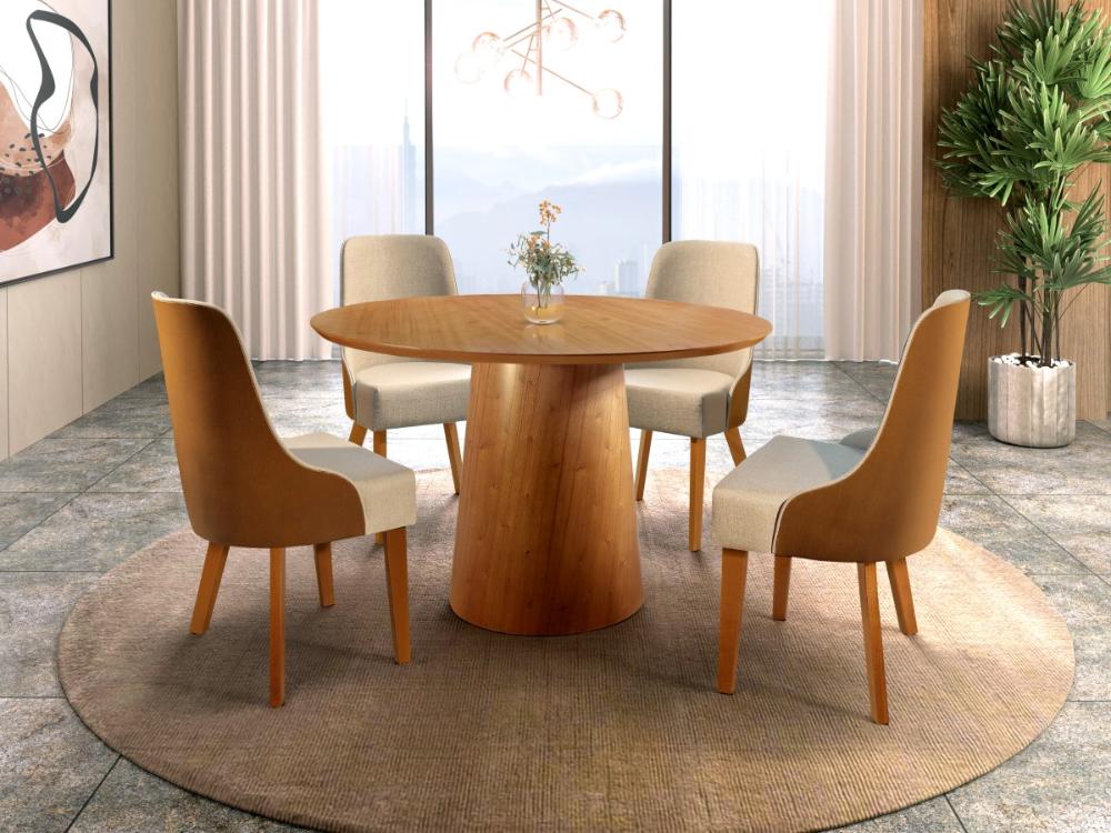 Conjunto Mesa de Jantar Caribe com 4 Cadeira Caramelo e bege