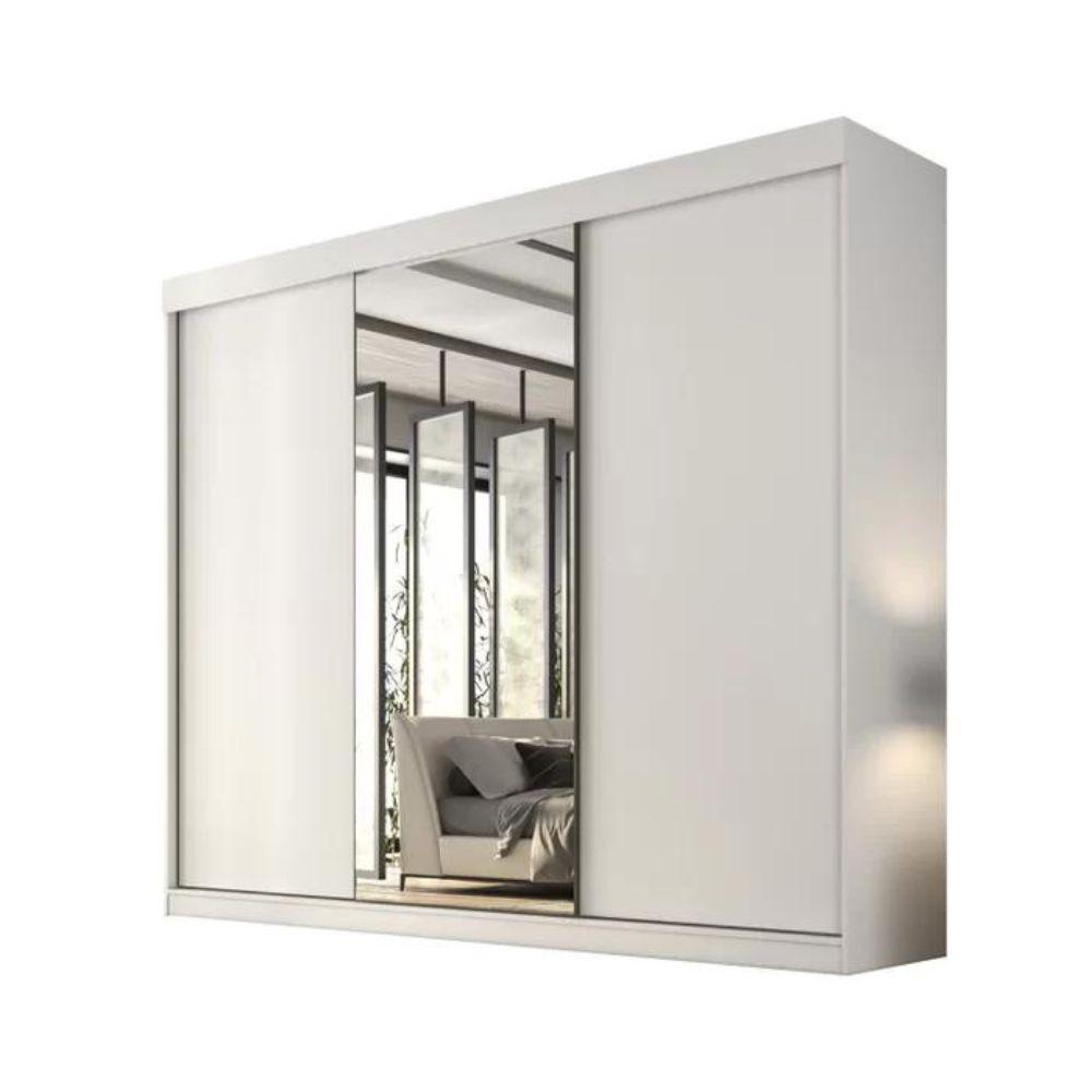 Guarda Roupa 3 Portas de Correr com Espelho Central Garibaldi Valverde Branco