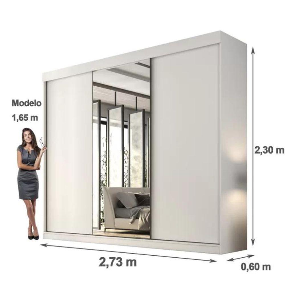Guarda Roupa 3 Portas de Correr com Espelho Central Garibaldi Valverde Branco