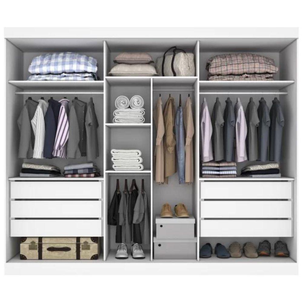 Guarda Roupa 3 Portas de Correr com Espelho Central Garibaldi Valverde Branco