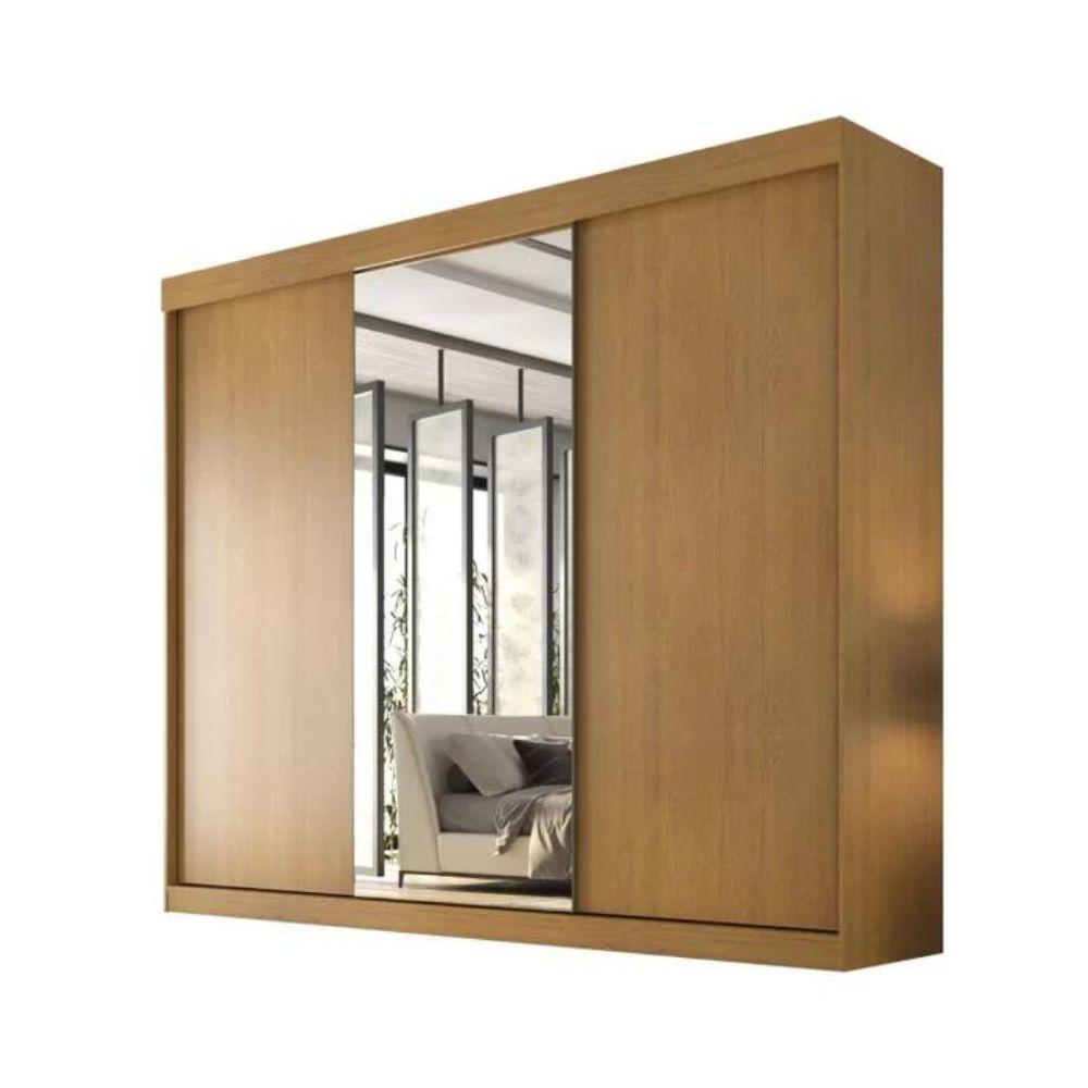 Guarda Roupa 3 Portas de Correr com Espelho Central Garibaldi Valverde Cinamono
