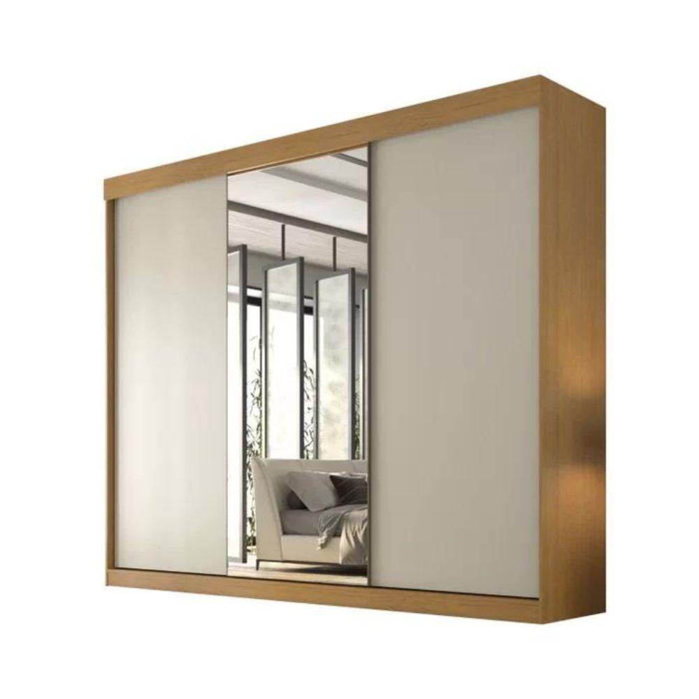 Guarda Roupa 3 Portas de Correr com Espelho Central Garibaldi Valverde Cinamono