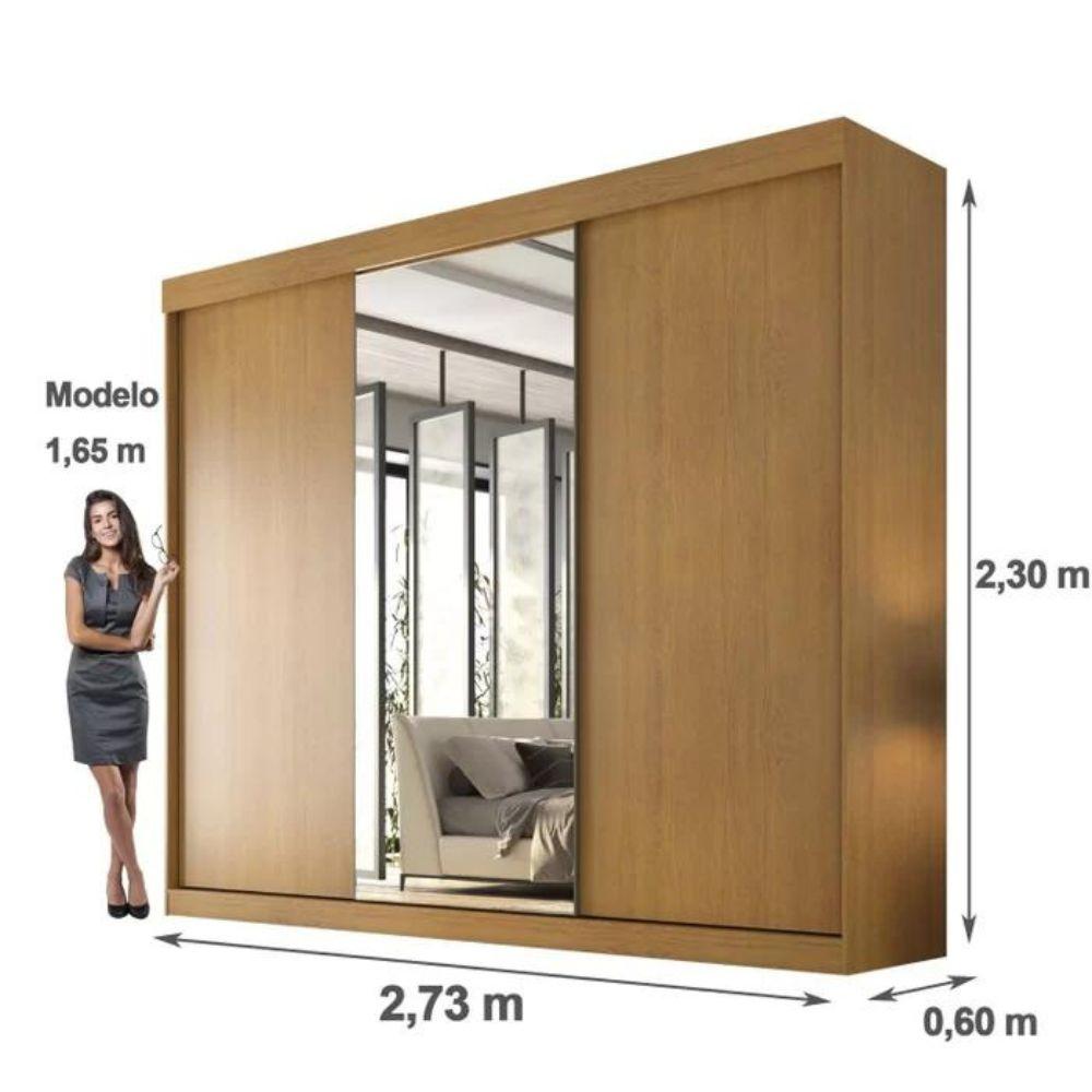 Guarda Roupa 3 Portas de Correr com Espelho Central Garibaldi Valverde Cinamono