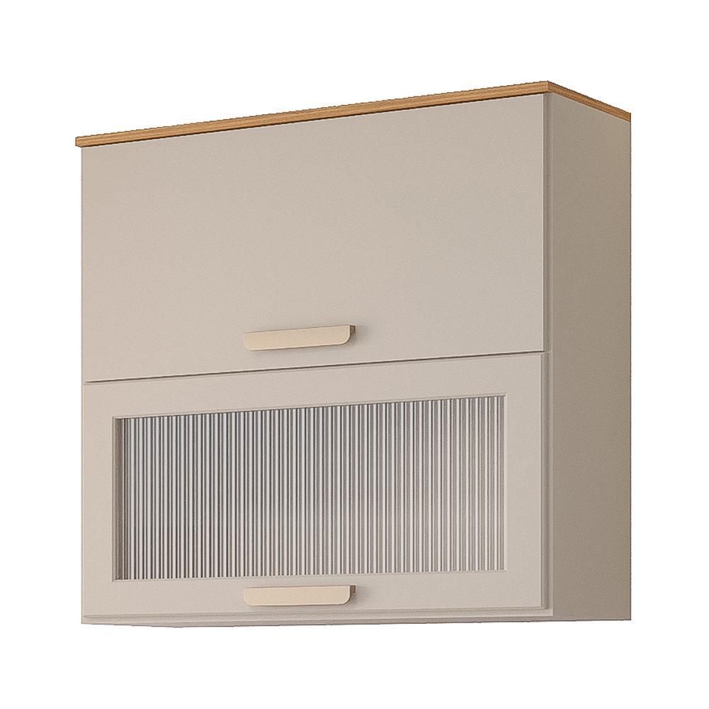 Armário Aéreo Bella 80cm 2 Portas Basculantes Off White/Freijó com Vidro - MGM