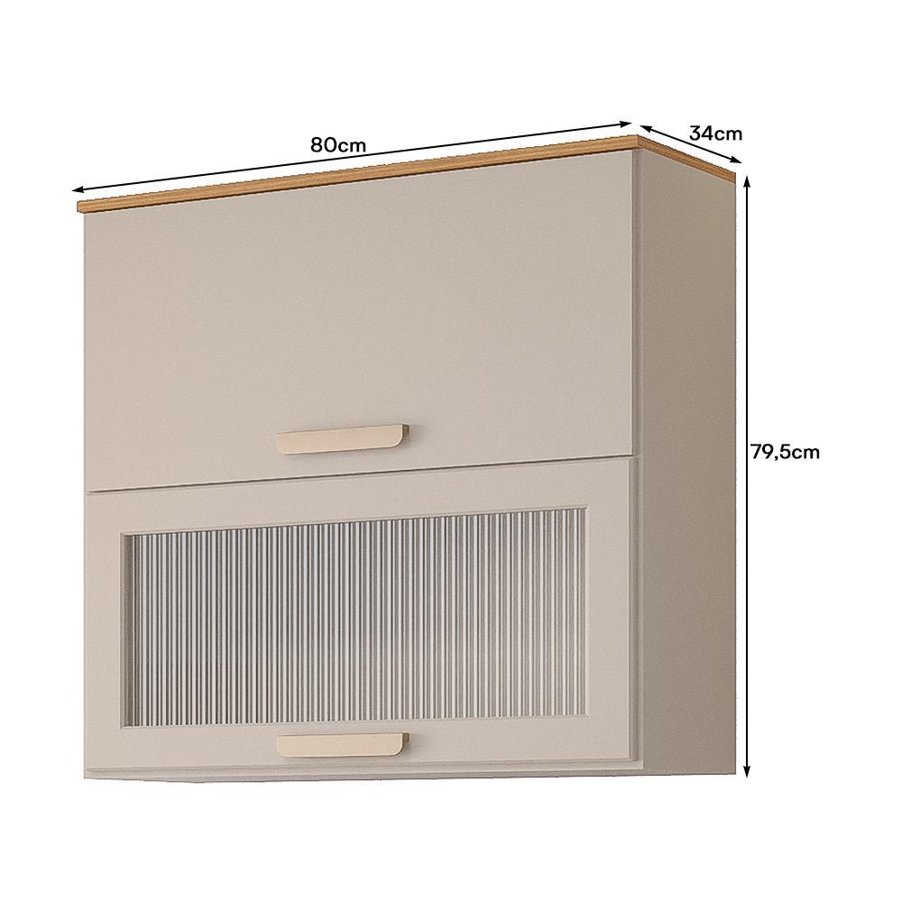 Armário Aéreo Bella 80cm 2 Portas Basculantes Off White/Freijó com Vidro - MGM