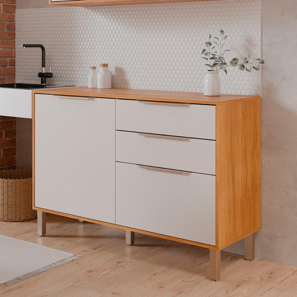 Balcão Divina 120 cm Para Cozinha com 2 Portas e 2 Gavetas Cinamomo/Branco