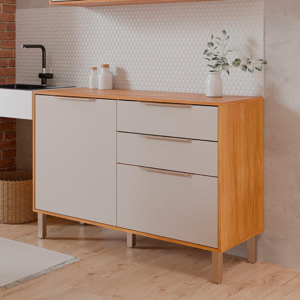 Balcão Divina 120 cm Para Cozinha com 2 Portas e 2 Gavetas Cinamomo/Off White