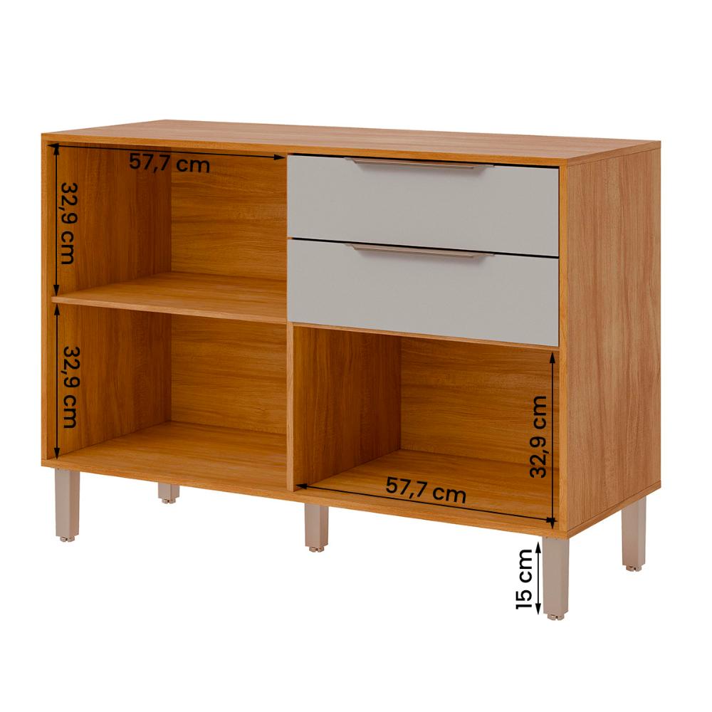 Balcão Divina 120 cm Para Cozinha com 2 Portas e 2 Gavetas Cinamomo/Off White