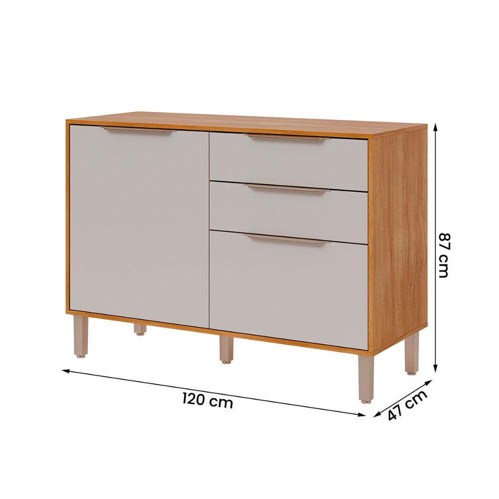 Balcão Divina 120 cm Para Cozinha com 2 Portas e 2 Gavetas Cinamomo/Off White
