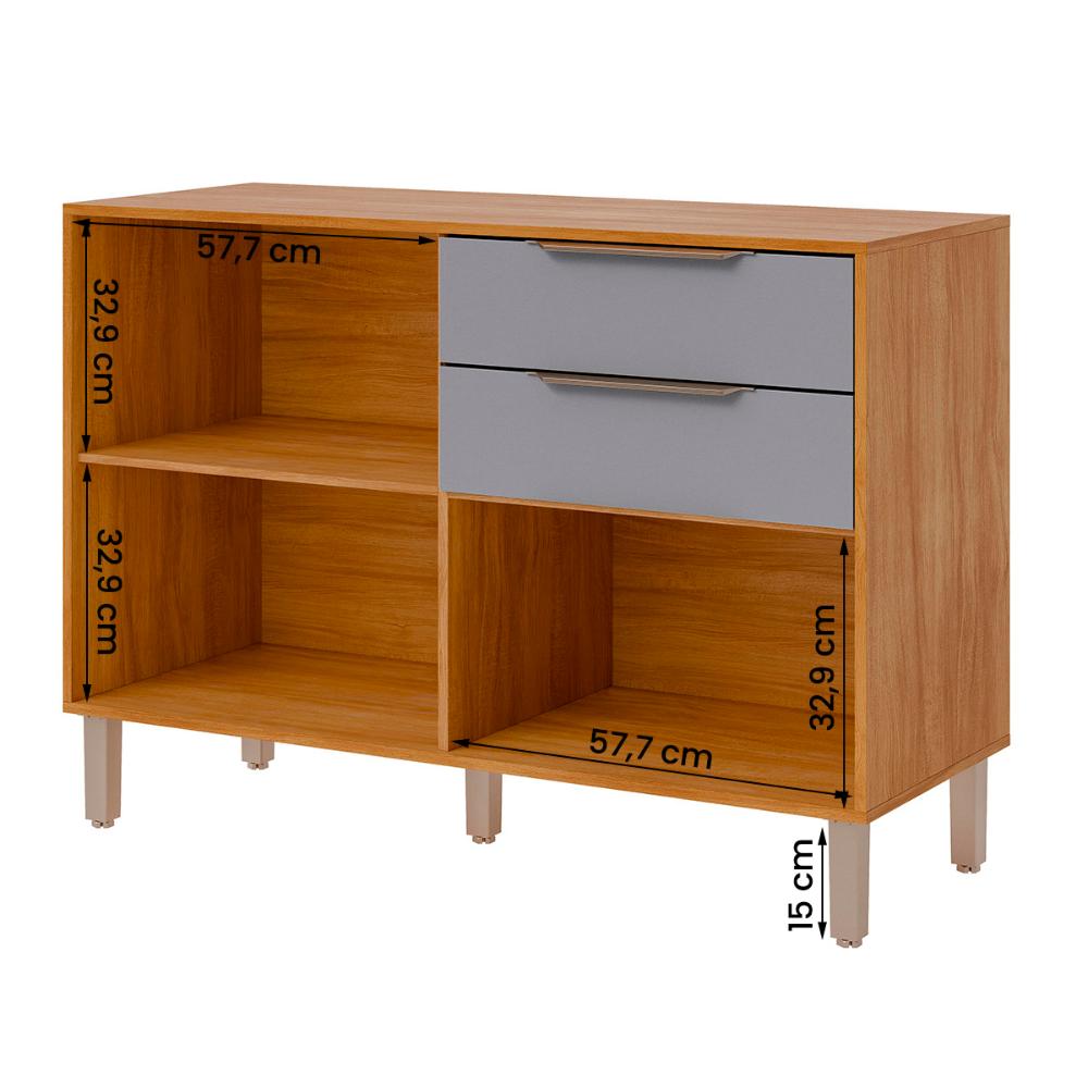 Balcão Divina 120 cm Para Cozinha com 2 Portas e 2 Gavetas Cinamomo/Platina