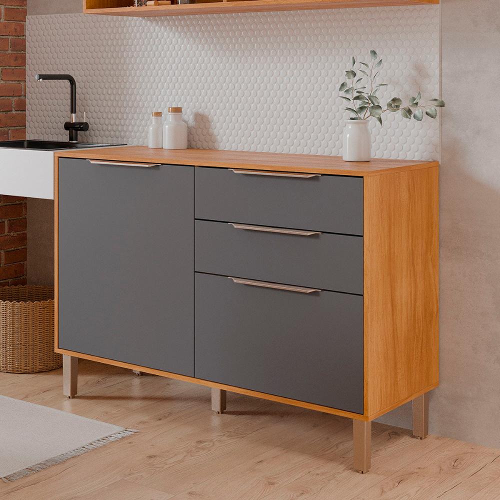 Balcão Divina 120 cm Para Cozinha com 2 Portas e 2 Gavetas Cinamomo/Titanium