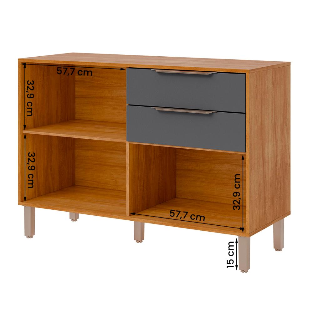 Balcão Divina 120 cm Para Cozinha com 2 Portas e 2 Gavetas Cinamomo/Titanium