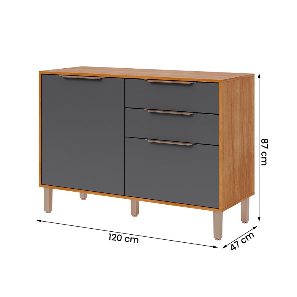 Balcão Divina 120 cm Para Cozinha com 2 Portas e 2 Gavetas Cinamomo/Titanium