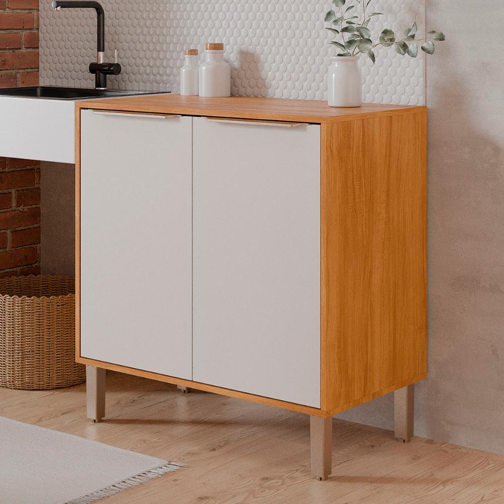 Balcão Divina 80 cm Para Cozinha com 2 Portas Cinamomo/Branco
