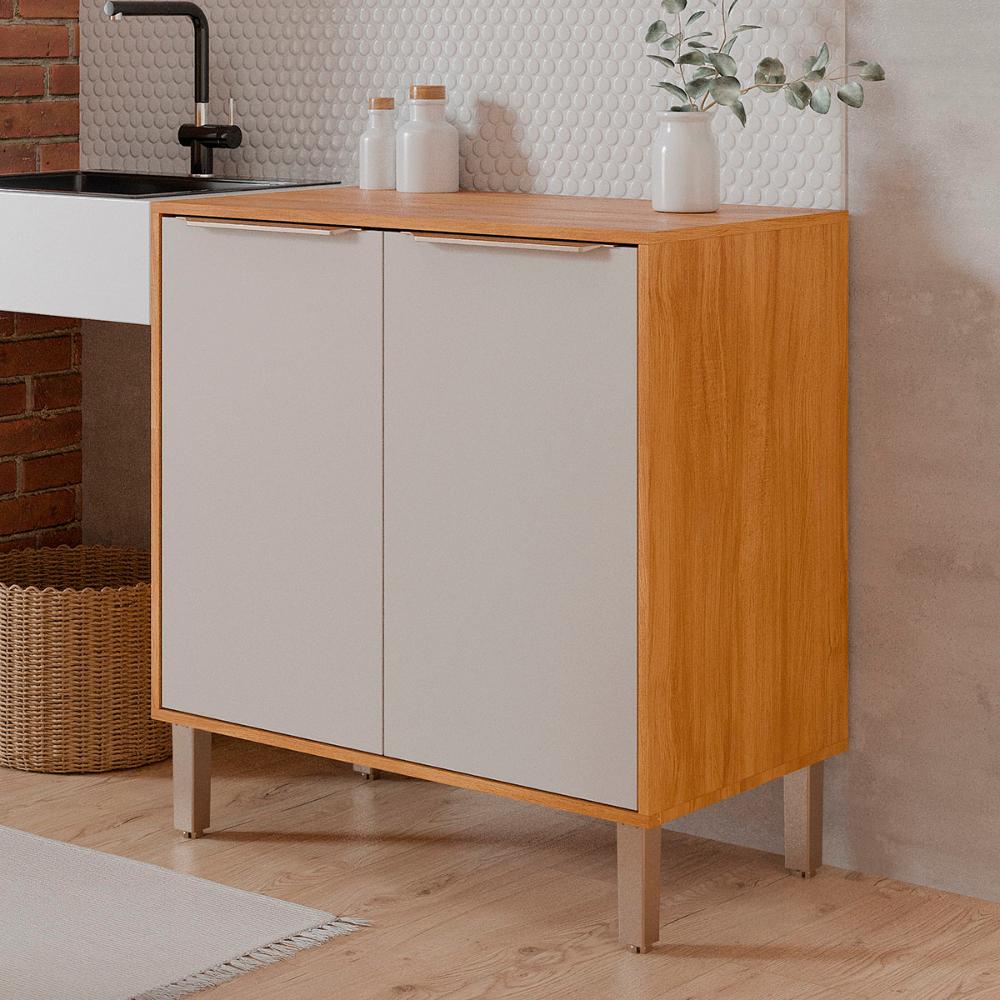 Balcão Divina 80 cm Para Cozinha com 2 Portas Cinamomo/Off White