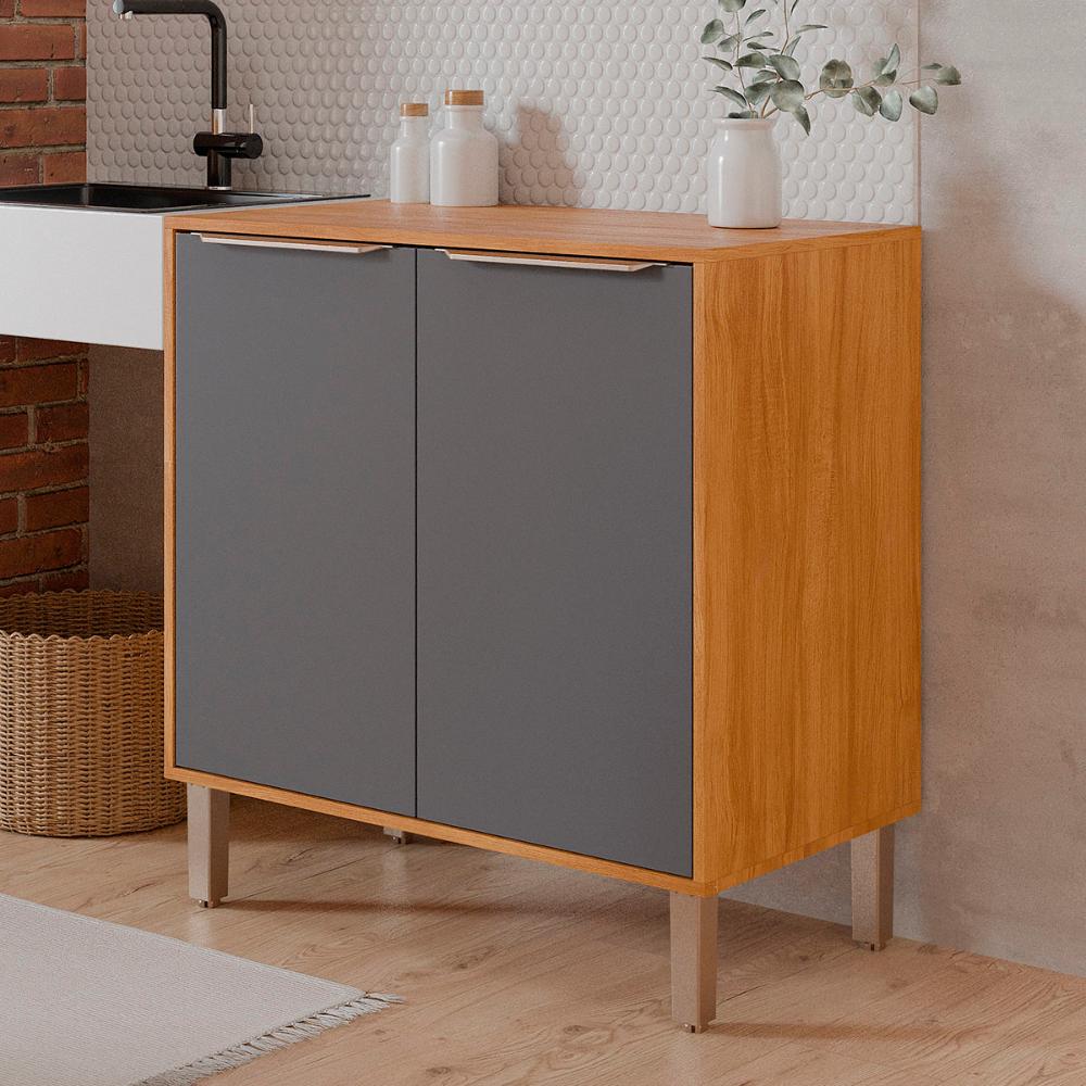 Balcão Divina 80 cm Para Cozinha com 2 Portas Cinamomo/Titanium