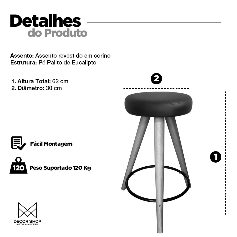 Banqueta Banco Pé Palito Media Cozinha Bar Balcão 60cm Altura