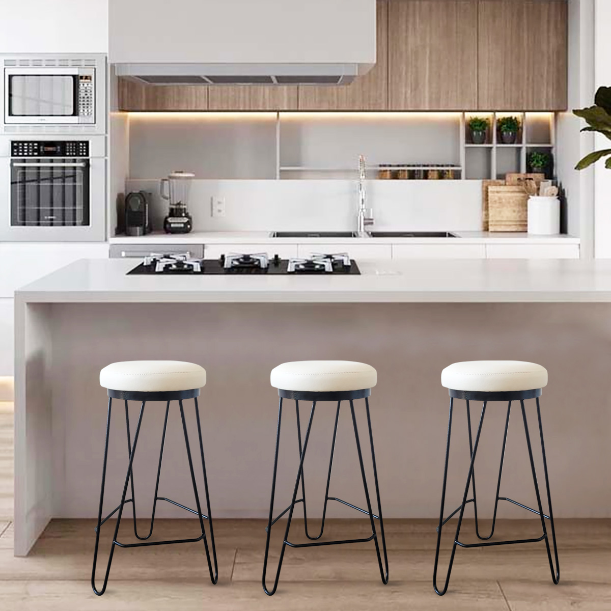 Banqueta Média para Cozinha Bar Balcão Bistrô Mesa Hairpin OffWhite