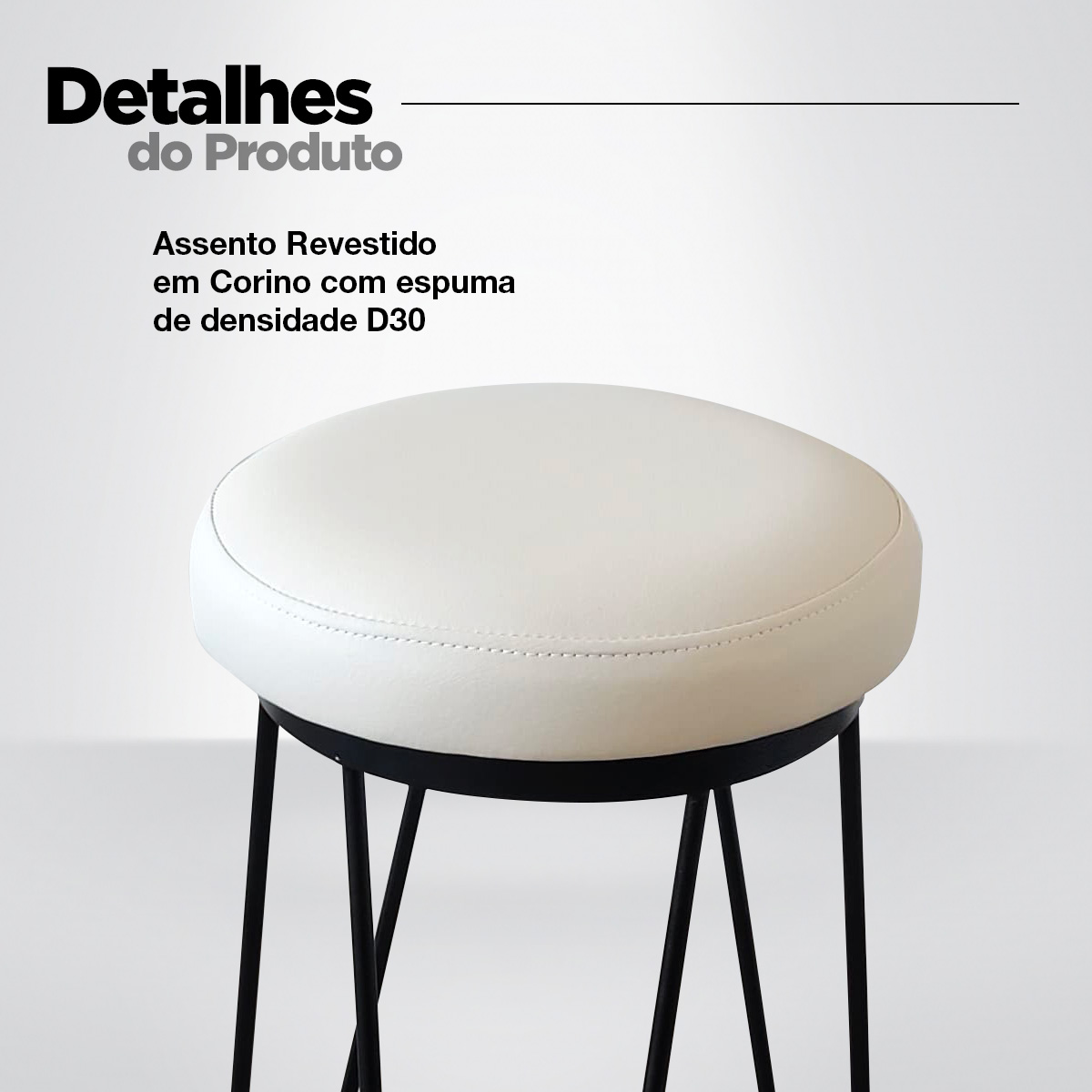 Banqueta Média para Cozinha Bar Balcão Bistrô Mesa Hairpin OffWhite