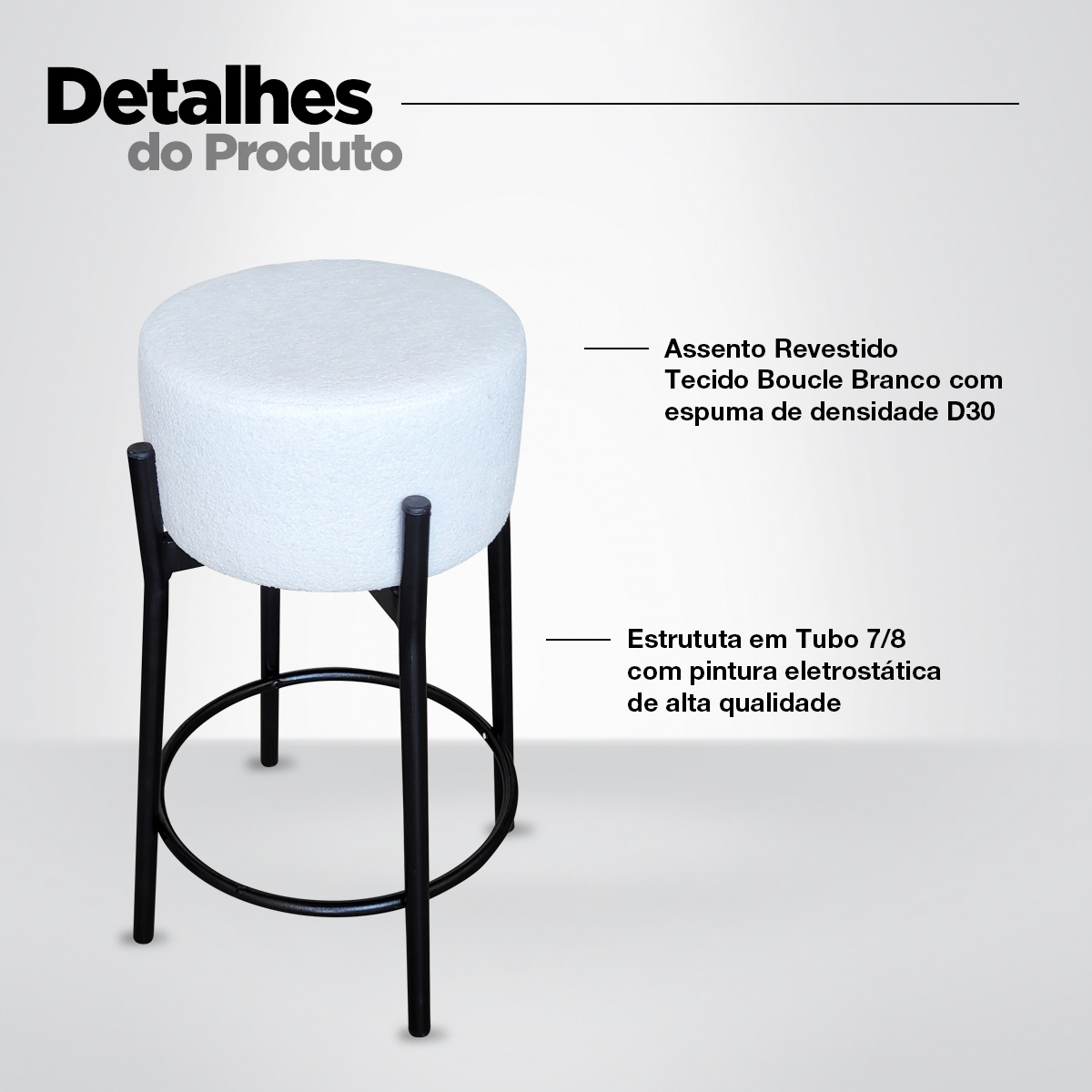 Banqueta para Cozinha Bar Balcão Bistrô Bancada Bouclê Média Branca
