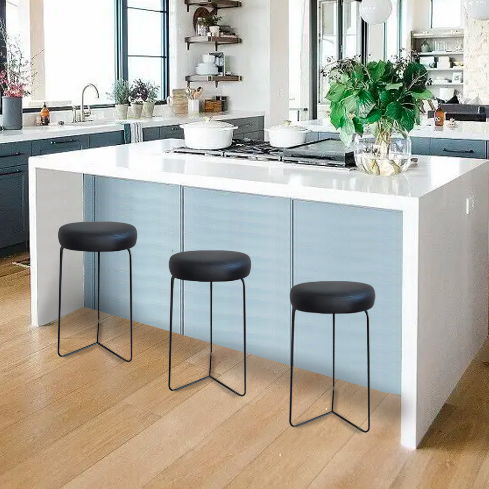 Kit 2 Banqueta Banco Aço Média Cozinha Bar Balcão 60cm Preta