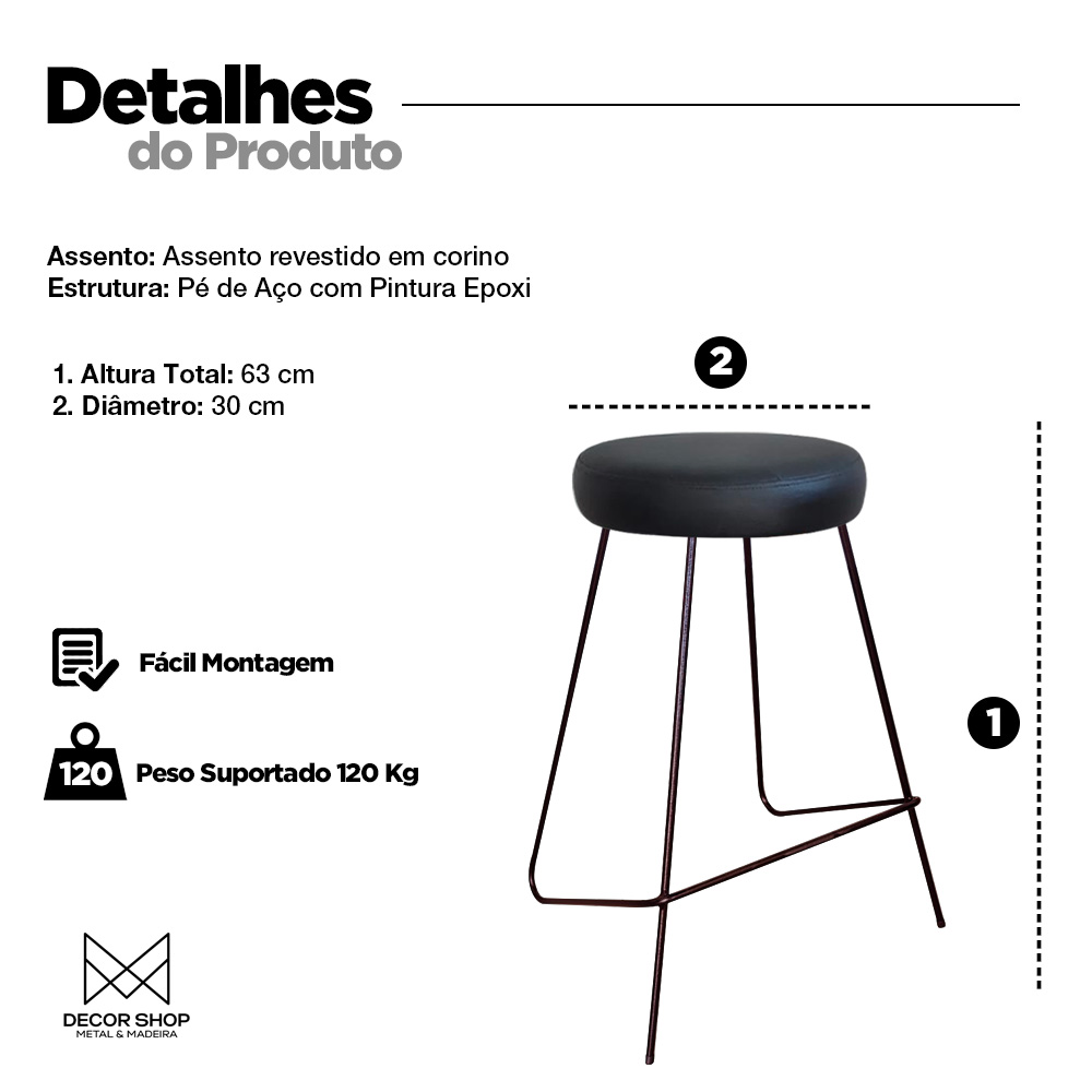 Kit 2 Banqueta Banco Aço Média Cozinha Bar Balcão 61cm Bege