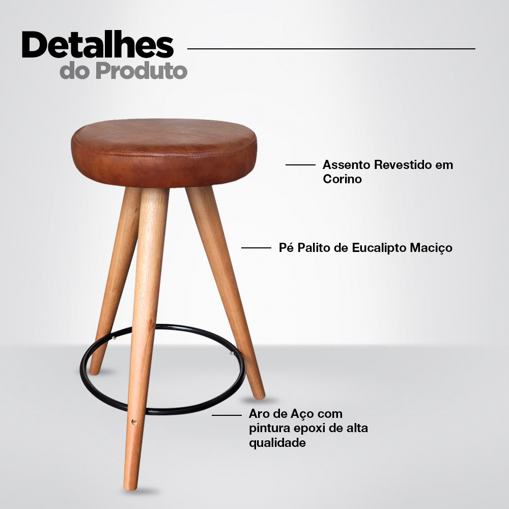Kit 2 Banqueta Banco Pé Palito Média Cozinha Bar Balcão 60cm