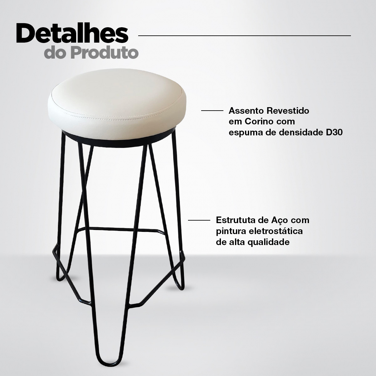 Kit 2 Banquetas Média para Cozinha Bar Balcão Bistrô Hairpin OffWhite