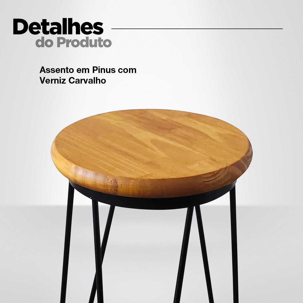 Kit 2 Banquetas Média para Cozinha Bar Balcão Bistrô Hairpin Pinus Carvalho