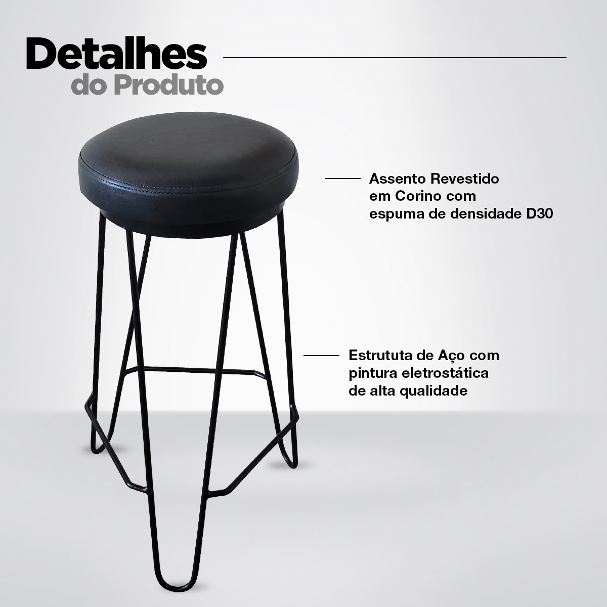 Kit 2 Banquetas Média para Cozinha Bar Balcão Bistrô Hairpin Preto