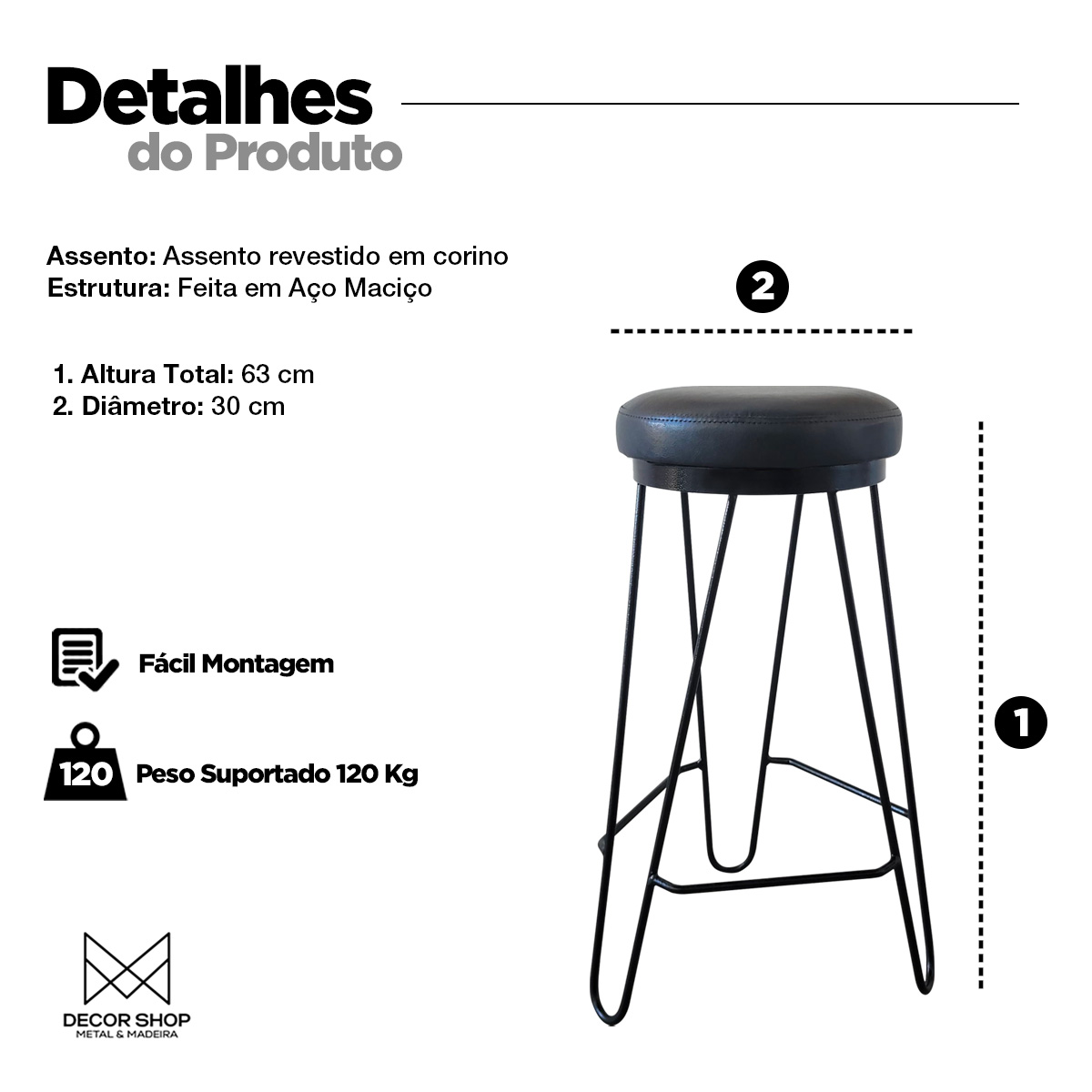 Kit 2 Banquetas Média para Cozinha Bar Balcão Bistrô Hairpin Preto