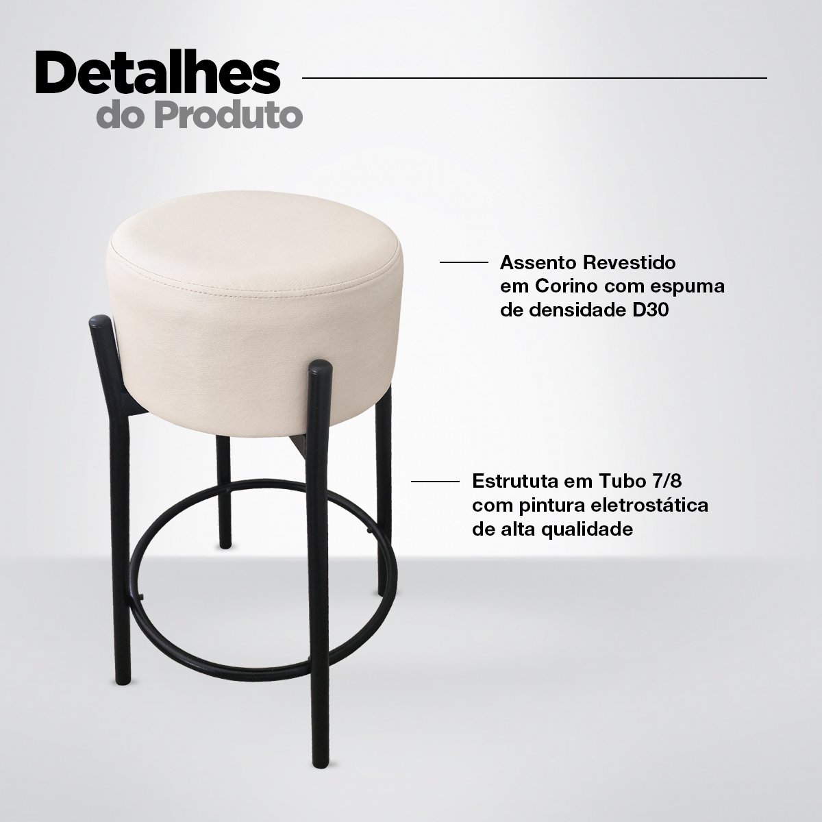 Kit 2 Banquetas para Cozinha Balcão Bistrô Bancada Dre Média Off White
