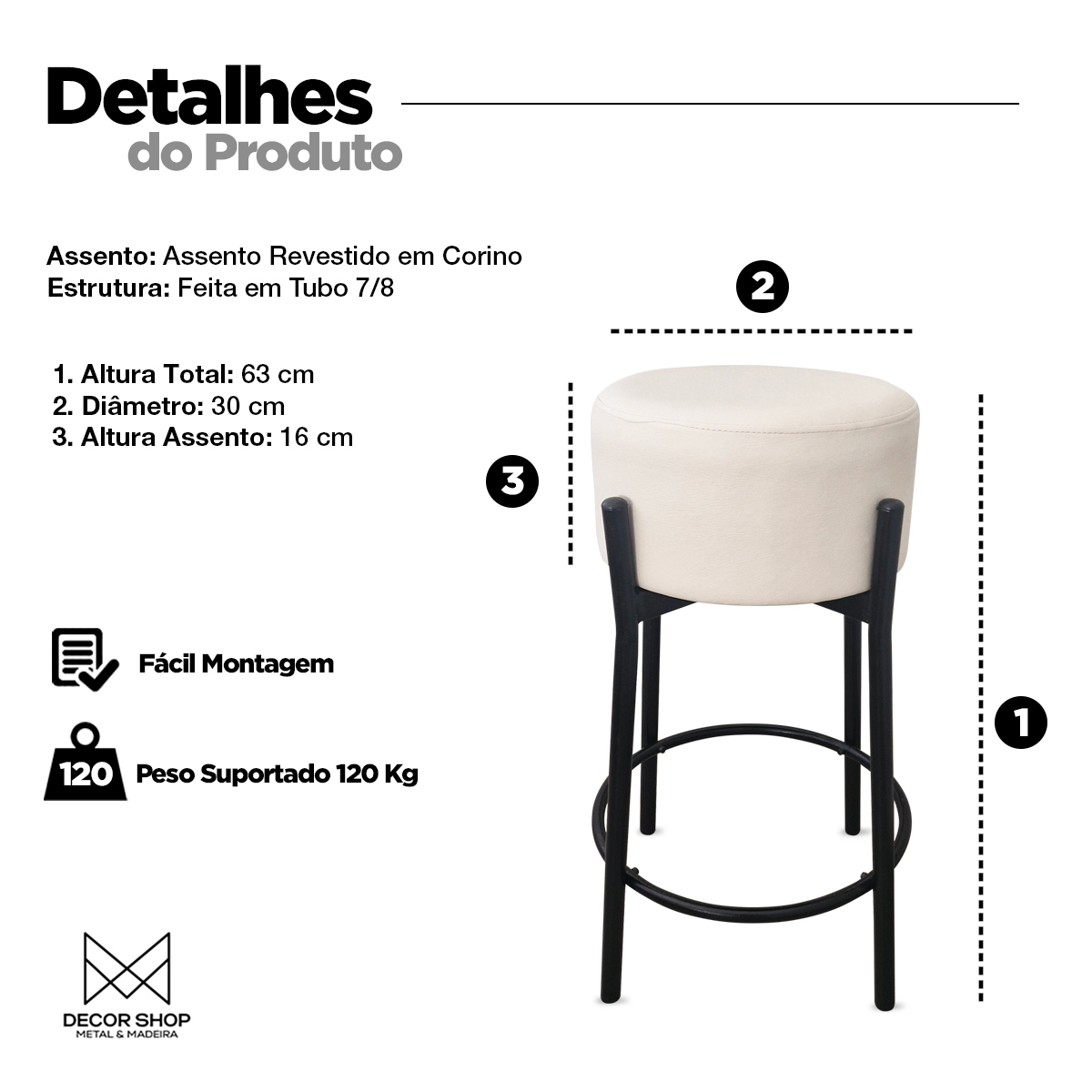 Kit 2 Banquetas para Cozinha Balcão Bistrô Bancada Dre Média Off White