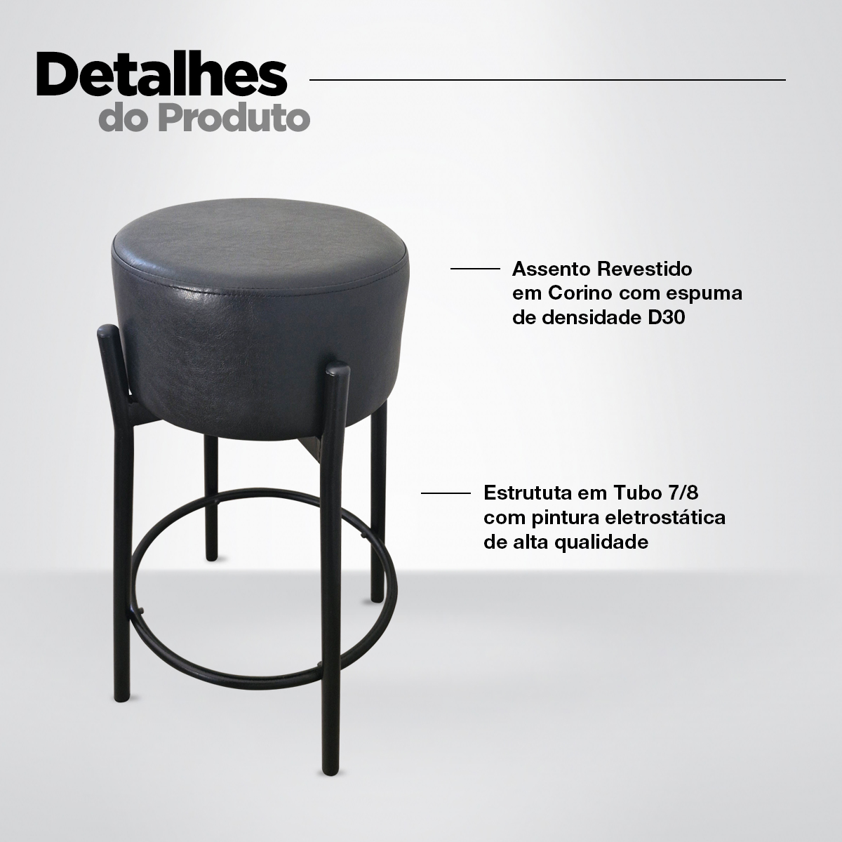 Kit 2 Banquetas para Cozinha Balcão Bistrô Bancada Dre Média Preta